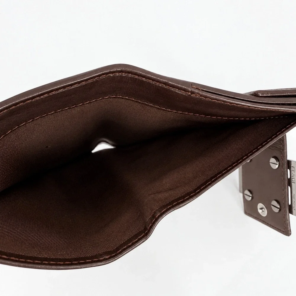 Fendi Zucca Wallet Unisex Brown Leather Monogram Trifold Logo Luxury Y2K Vintage